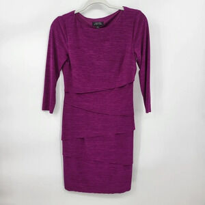 TAHARI Dress Layered Tiered Purple Stretch Dress Raw Hem Sz 2